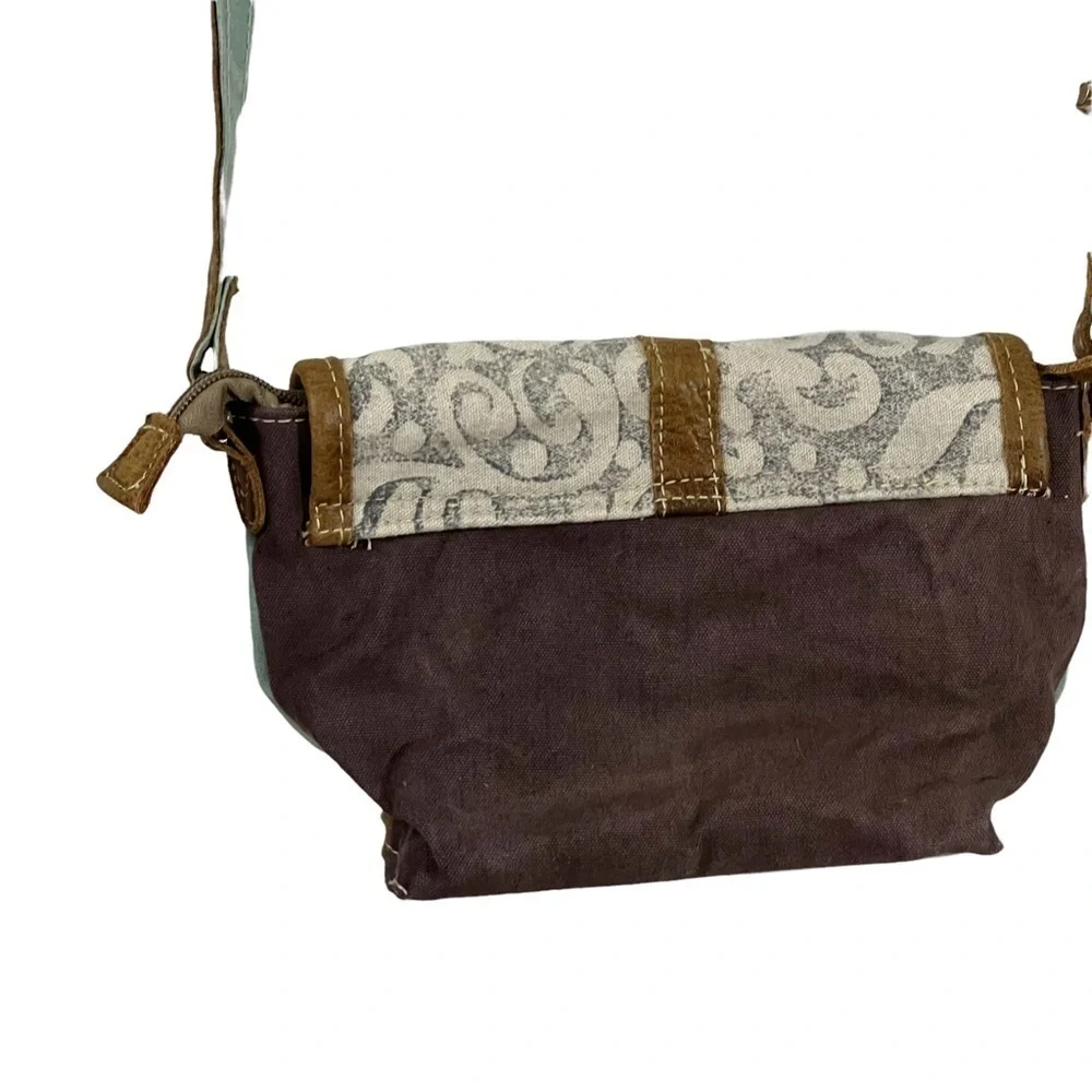Myra bag Paisley swirl print small cross body bag canvas leather.